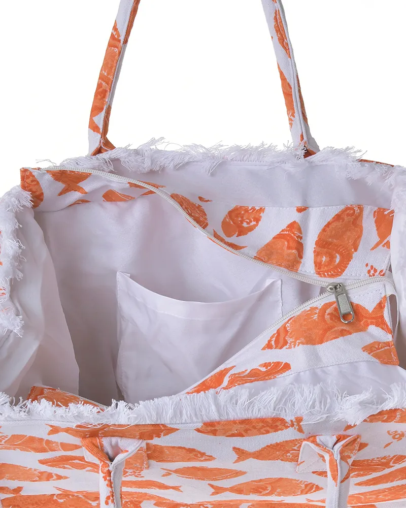 ΤΣΑΝΤΑ ΥΦΑΣΜΑΤΙΝΗ ΠΟΡΤΟΚΑΛΙ/ΛΕΥΚΗ ''ΨΑΡΙΑ'' 35Χ30Χ22 (100% COTTON CANVAS WITH POLYESTER LINING)