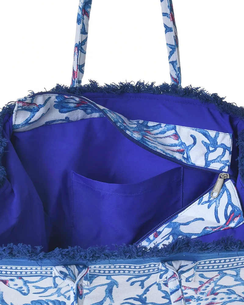 ΤΣΑΝΤΑ ΥΦΑΣΜΑΤΙΝΗ ΜΠΛΕ/ΛΕΥΚΗ ''ΚΟΡΑΛΙΑ'' 35Χ30Χ22 (100% COTTON CANVAS WITH POLYESTER LINING)