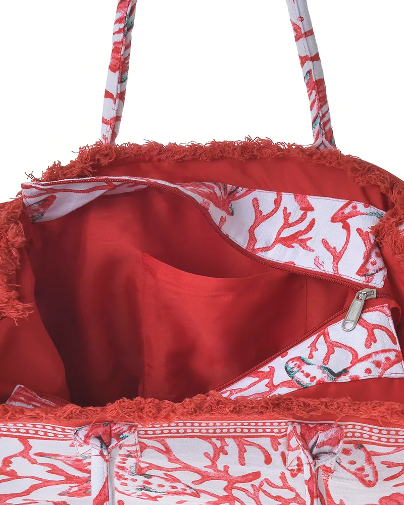 ΤΣΑΝΤΑ ΥΦΑΣΜΑΤΙΝΗ ΚΟΚΚΙΝΗ/ΛΕΥΚΗ ''ΚΟΡΑΛΙΑ'' 35Χ30Χ22 (100% COTTON CANVAS WITH POLYESTER LINING)