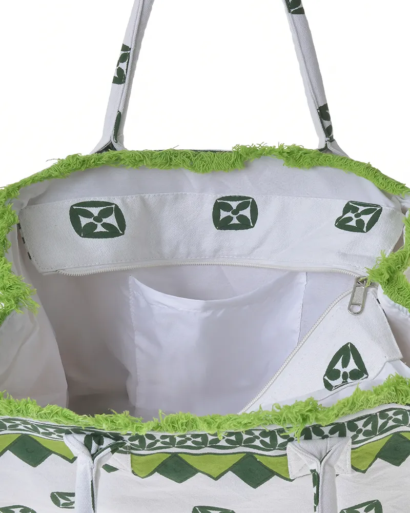 ΤΣΑΝΤΑ ΥΦΑΣΜΑΤΙΝΗ ΠΡΑΣΙΝΗ/ΛΕΥΚΗ 35Χ30Χ22 (100% COTTON CANVAS WITH POLYESTER LINING)