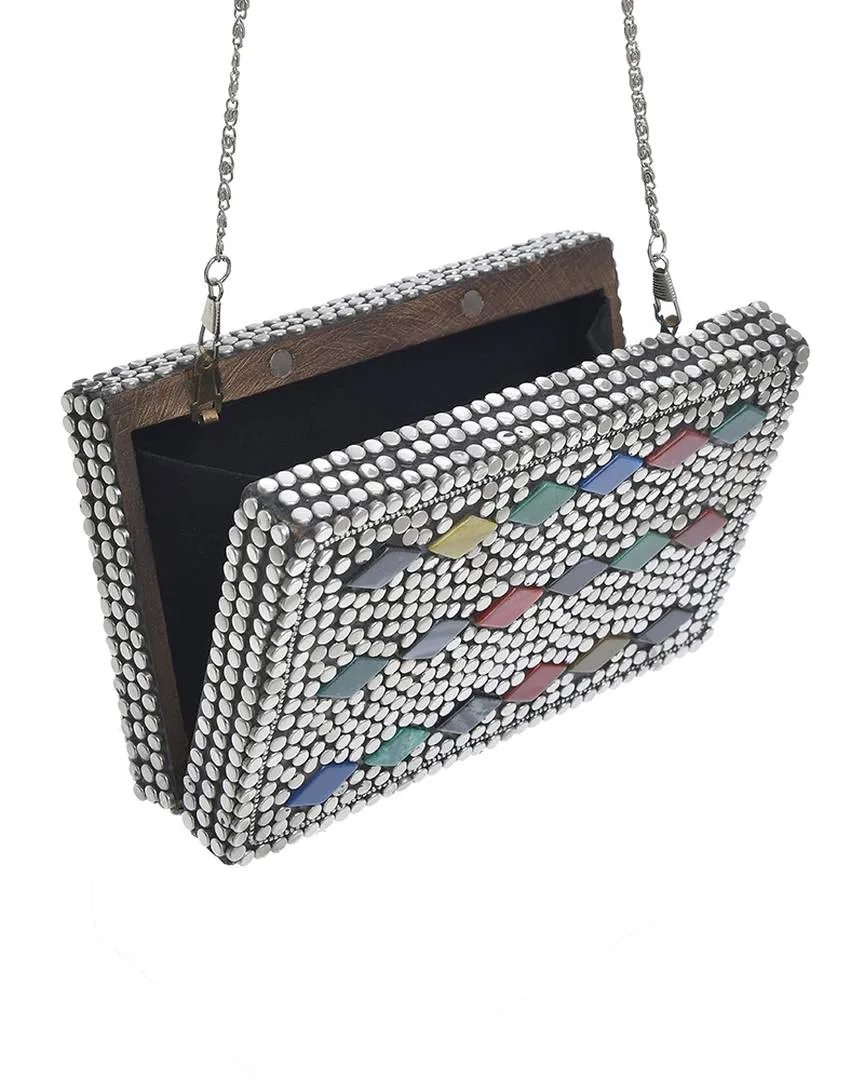 ΤΣΑΝΤΑΚΙ ΜΕΤΑΛΛΙΚΟ ΑΣΗΜΙ/ΜΑΥΡΟ ΜΕ ΠΟΛΥΧΡΩΜΕΣ ΛΕΠΤΟΜΕΡΕΙΕΣ ΚΑΙ ΑΛΥΣΙΔΑ ΤΣΑΝΤΑΚΙ ΜΕΤΑΛΛΙΚΟ ΑΣΗΜΙ/ΜΑΥΡΟ ΜΕ ΠΟΛΥΧΡΩΜΕΣ ΛΕΠΤΟΜΕΡΕΙΕΣ ΚΑΙ ΑΛΥΣΙΔΑ