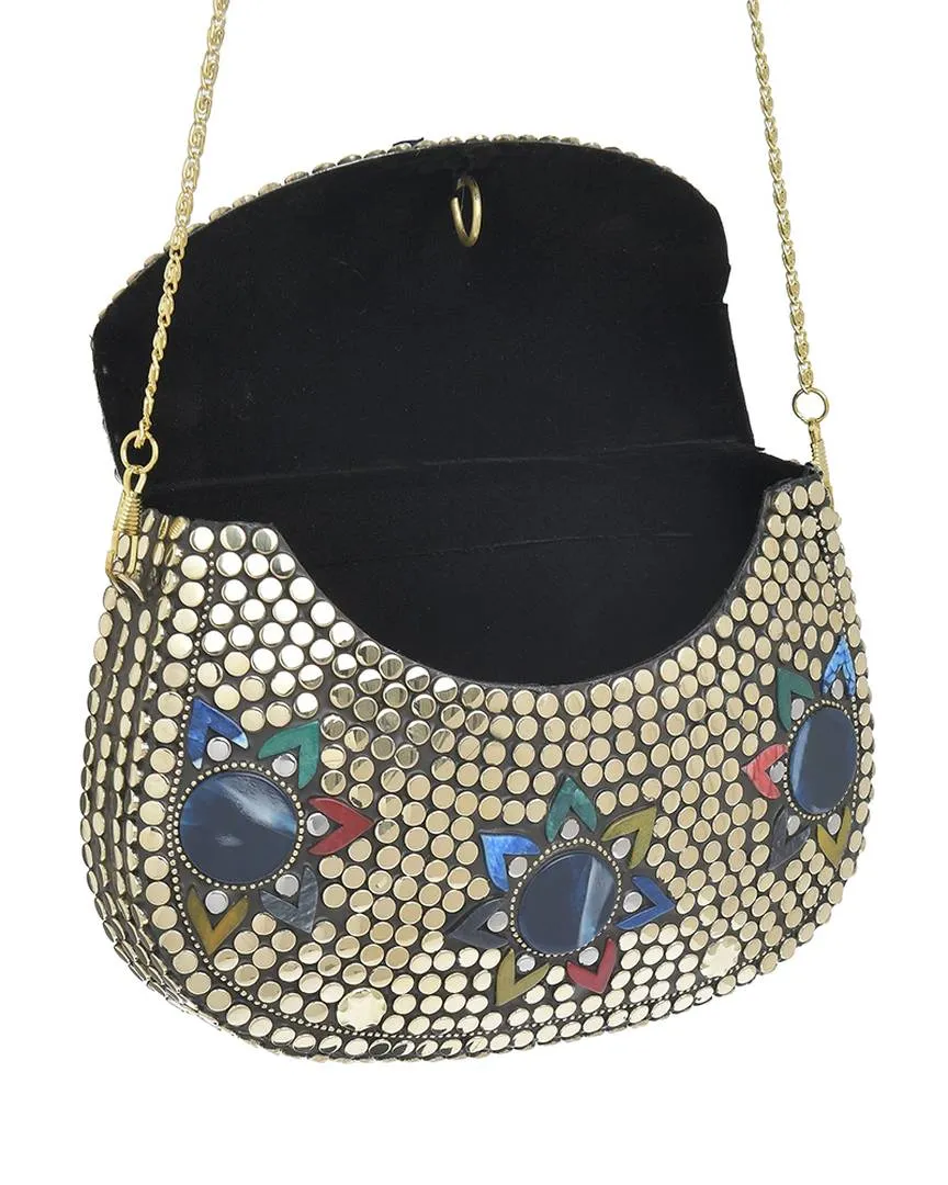 ΤΣΑΝΤΑΚΙ ΜΕΤΑΛΛΙΚΟ ΧΡΥΣΟ ΜΕ ΠΟΛΥΧΡΩΜΕΣ ΛΕΠΤΟΜΕΡΕΙΕΣ ΚΑΙ ΑΛΥΣΙΔΑ