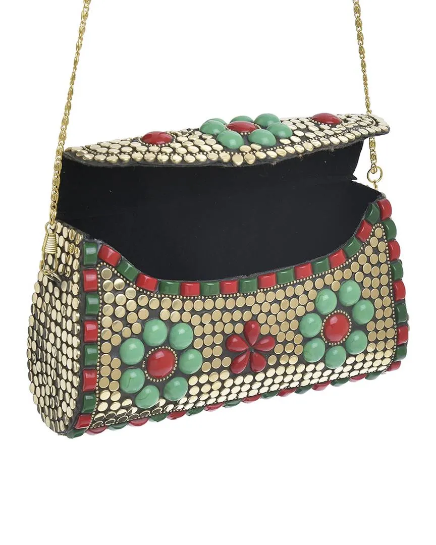 ΤΣΑΝΤΑΚΙ ΜΕΤΑΛΛΙΚΟ ΧΡΥΣΟ ΜΕ ΠΟΛΥΧΡΩΜΑ ΛΟΥΛΟΥΔΙΑ ΚΑΙ ΑΛΥΣΙΔΑ