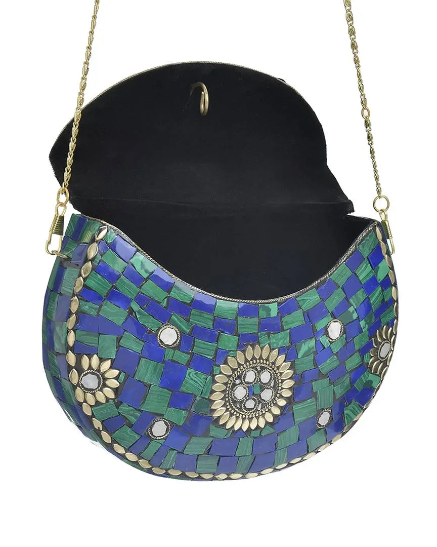 ΤΣΑΝΤΑΚΙ ΜΕΤΑΛΛΙΚΟ ΜΠΛΕ/ΠΡΑΣΙΝΟ ΜΕ ΧΡΥΣΕΣ ΛΕΠΤΟΜΕΡΕΙΕΣ ΚΑΙ ΑΛΥΣΙΔΑ