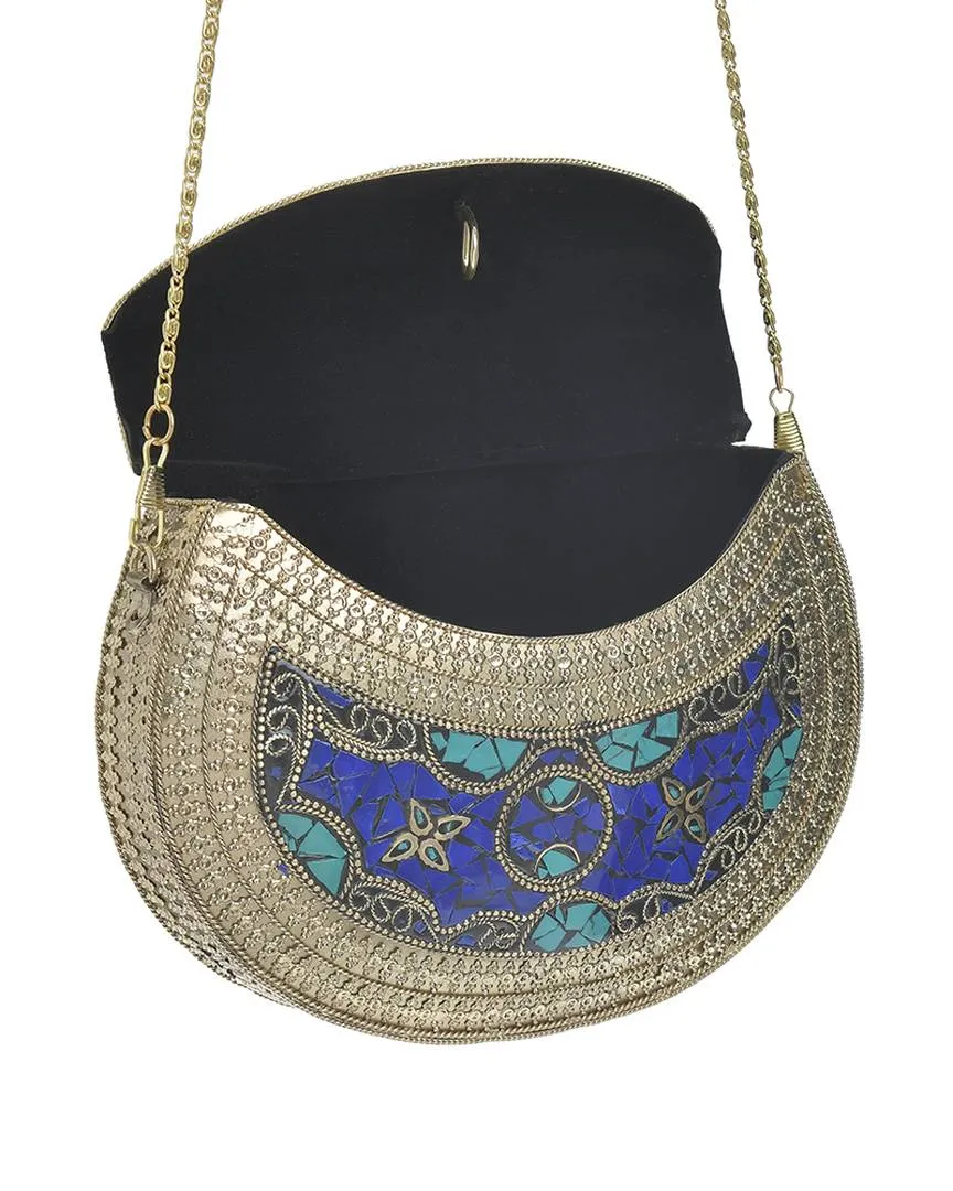 ΤΣΑΝΤΑΚΙ ΜΕΤΑΛΛΙΚΟ ΧΡΥΣΟ ΜΕ ΜΠΛΕ/ΠΡΑΣΙΝΕΣ ΛΕΠΤΟΜΕΡΕΙΕΣ ΚΑΙ ΑΛΥΣΙΔΑ