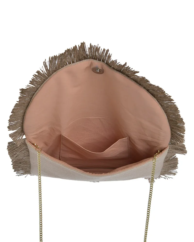 ΤΣΑΝΤΑΚΙ ΥΦΑΣΜΑΤΙΝΟ ΧΡΥΣΟ/ΜΠΕΖ/ΤΥΡΚΟΥΑΖ ΜΕ ΨΑΘΙΝΕΣ ΛΕΠΤΟΜΕΡΕΙΕΣ ΚΑΙ ΧΑΝΤΡΕΣ