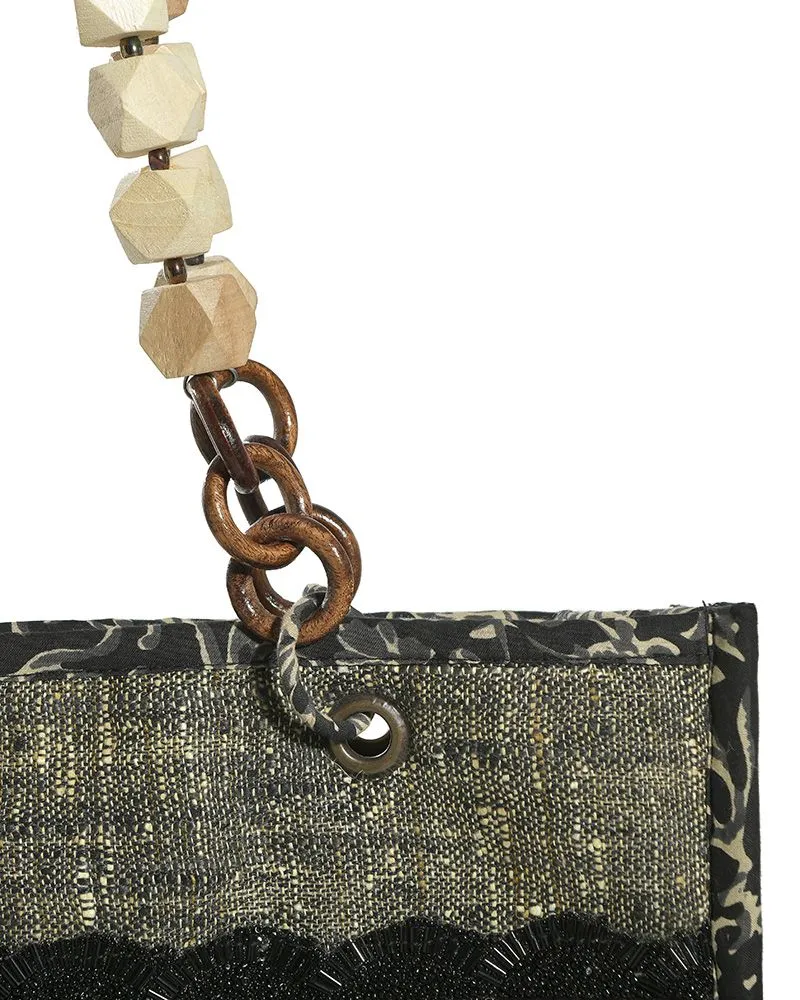 ΤΣΑΝΤΑ ΥΦΑΣΜΑΤΙΝΗ ΜΑΥΡΗ ΜΕ ΧΡΥΣΕΣ/ΛΕΥΚΕΣ ΛΕΠΤΟΜΕΡΕΙΕΣ 40X11X26/46 (100% COTTON)