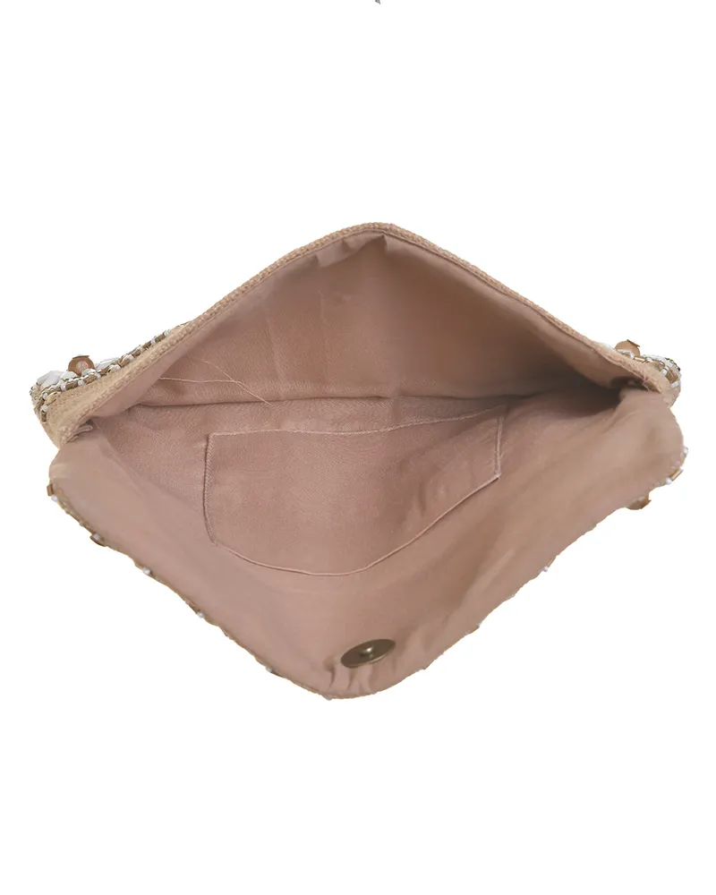 ΤΣΑΝΤΑΚΙ ΨΑΘΙΝΟ ΜΠΕΖ ΜΕ ΧΑΝΤΡΕΣ ΚΑΙ ΠΕΤΡΕΣ 24Χ3Χ14 (100% JUTE)