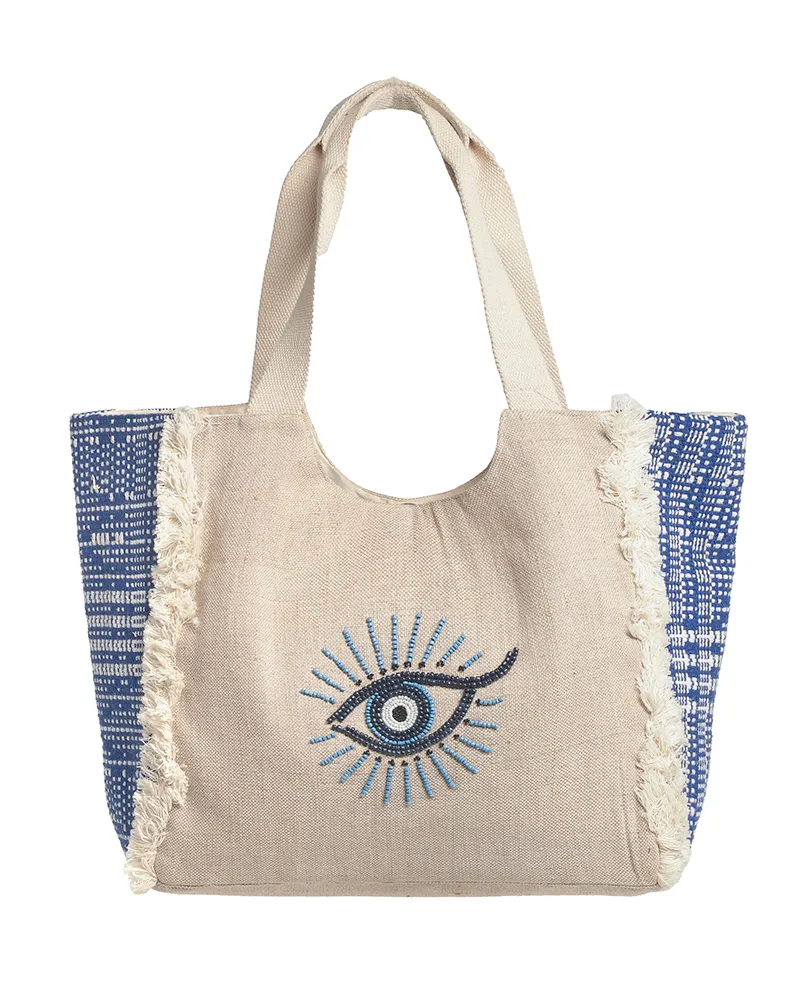 ΤΣΑΝΤA ΥΦΑΣΜΑΤΙΝΗ ”ΜΑΤΙ” ΕΚΡΟΥ ΜΕ ΜΠΛΕ ΧΑΝΤΡΕΣ 22X12.5X6 (70% COTTON, 20% ACRYLIC, 10% JUTE) ΤΣΑΝΤA ΥΦΑΣΜΑΤΙΝΗ ”ΜΑΤΙ” ΕΚΡΟΥ ΜΕ ΜΠΛΕ ΧΑΝΤΡΕΣ 22X12.5X6 (70% COTTON, 20% ACRYLIC, 10% JUTE)