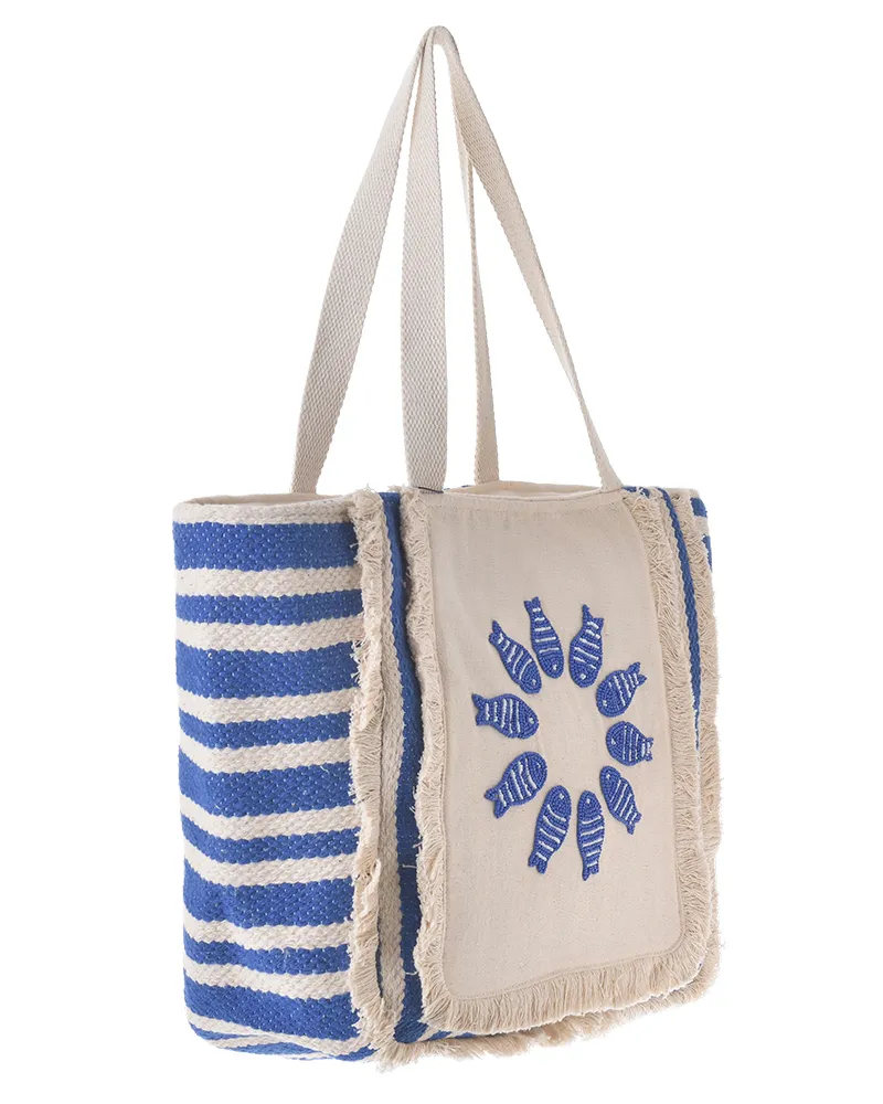 ΤΣΑΝΤA ΥΦΑΣΜΑΤΙΝΗ ”ΨΑΡΙΑ” ΕΚΡΟΥ ΜΕ ΜΠΛΕ ΧΑΝΤΡΕΣ (32X29X15) ΤΣΑΝΤA ΥΦΑΣΜΑΤΙΝΗ ”ΨΑΡΙΑ” ΕΚΡΟΥ ΜΕ ΜΠΛΕ ΧΑΝΤΡΕΣ (32X29X15)