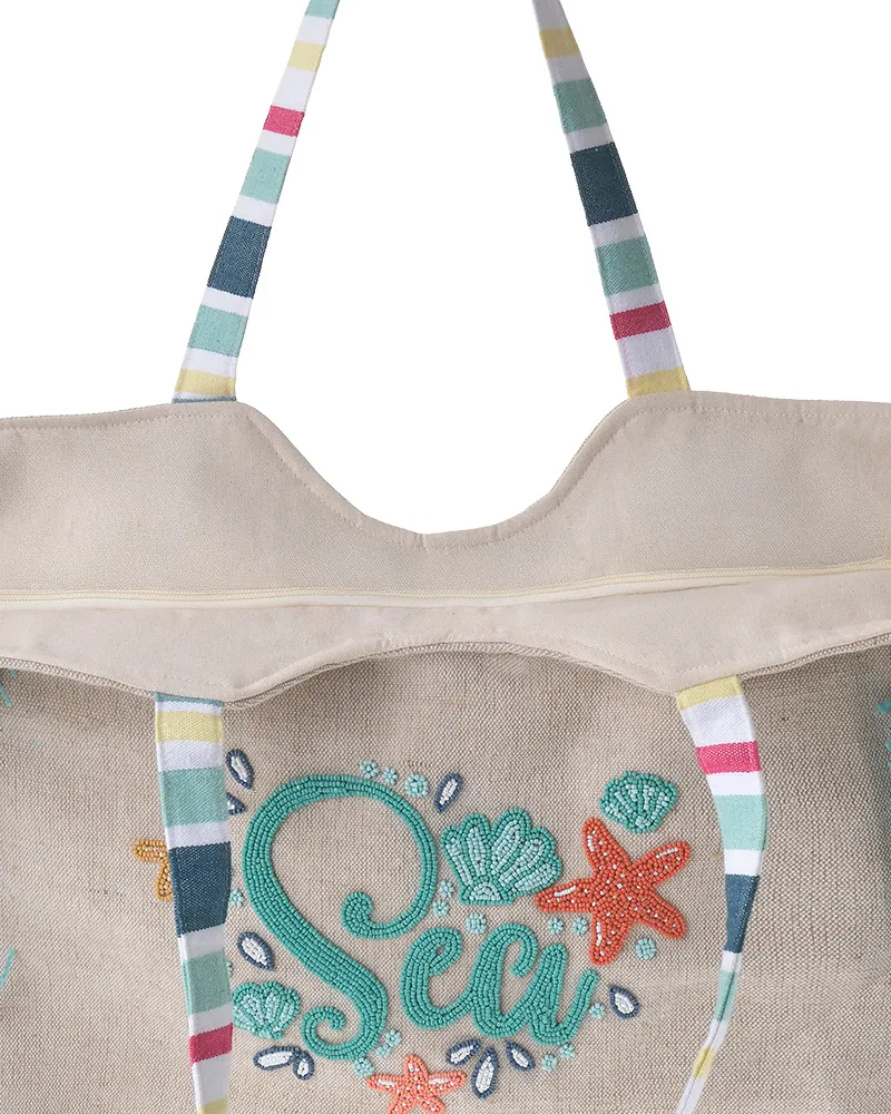 ΤΣΑΝΤA ΥΦΑΣΜΑΤΙΝΗ ''SEA'' ΕΚΡΟΥ ΜΕ ΤΙΡΚΟΥΑΖ ΧΑΝΤΡΕΣ (47X33X17)