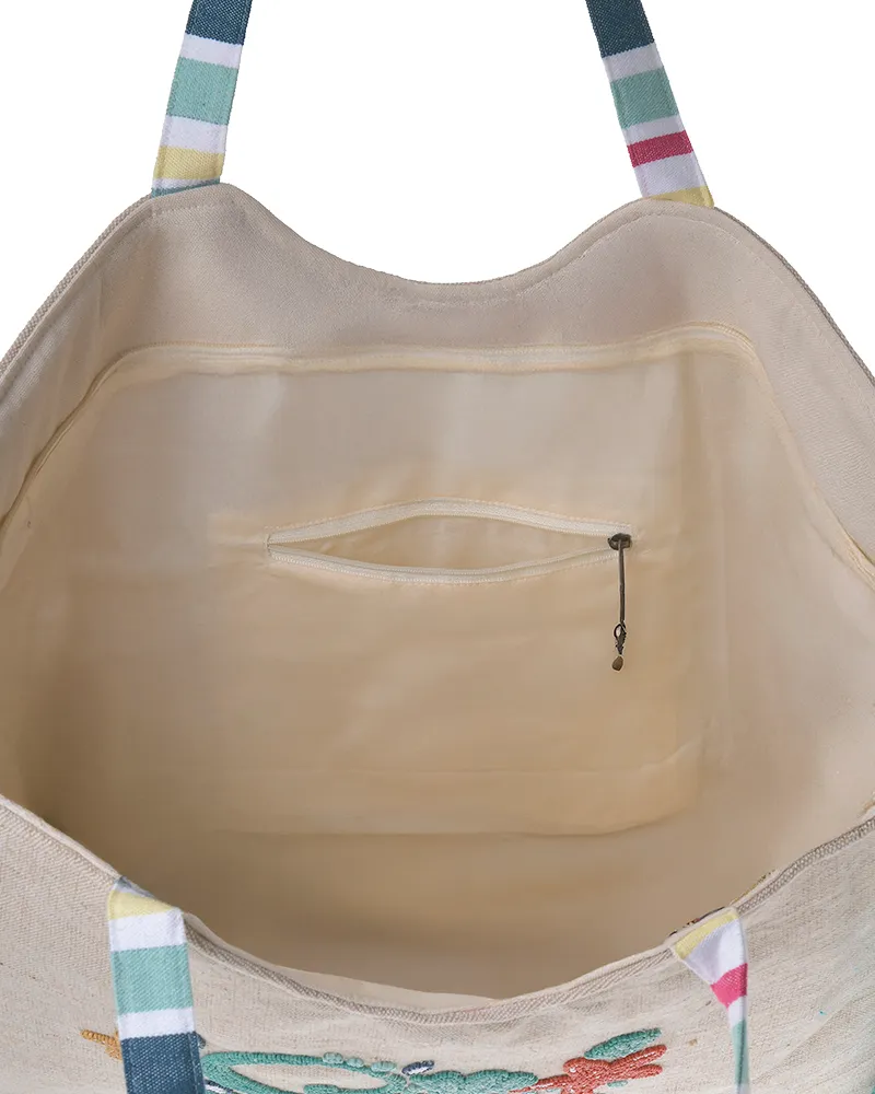 ΤΣΑΝΤA ΥΦΑΣΜΑΤΙΝΗ ''SEA'' ΕΚΡΟΥ ΜΕ ΤΙΡΚΟΥΑΖ ΧΑΝΤΡΕΣ (47X33X17)