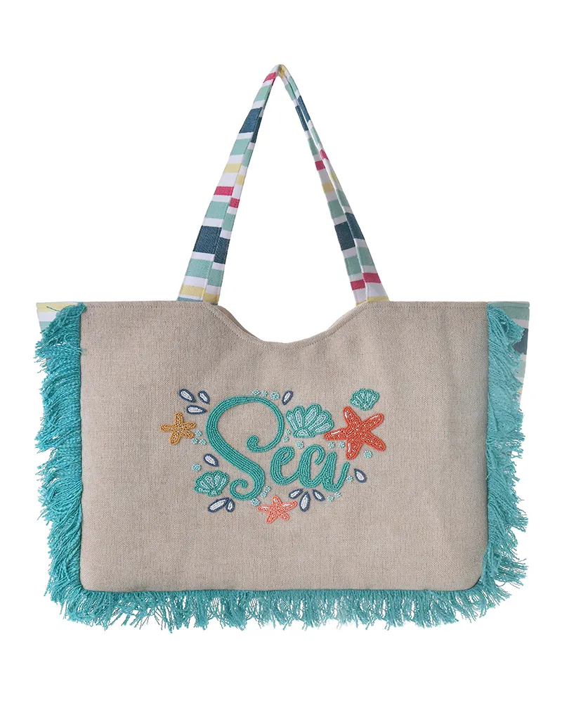 ΤΣΑΝΤA ΥΦΑΣΜΑΤΙΝΗ ”SEA” ΕΚΡΟΥ ΜΕ ΤΙΡΚΟΥΑΖ ΧΑΝΤΡΕΣ (47X33X17) ΤΣΑΝΤA ΥΦΑΣΜΑΤΙΝΗ ”SEA” ΕΚΡΟΥ ΜΕ ΤΙΡΚΟΥΑΖ ΧΑΝΤΡΕΣ (47X33X17)