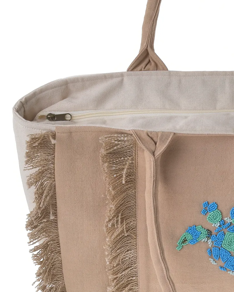 ΤΣΑΝΤA ΥΦΑΣΜΑΤΙΝΗ ''ΧΕΛΩΝΑ'' ΕΚΡΟΥ ΜΕ ΤΙΡΚΟΥΑΖ ΧΑΝΤΡΕΣ (40X28X15)