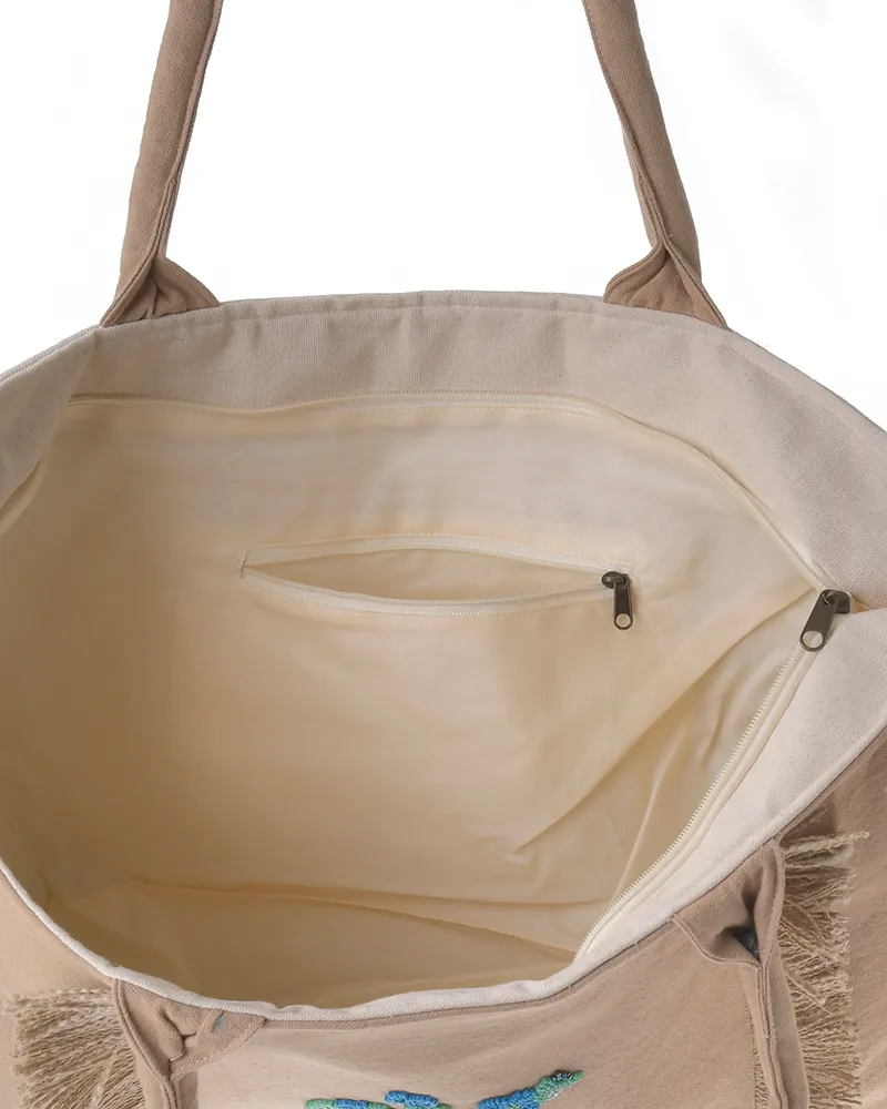 ΤΣΑΝΤA ΥΦΑΣΜΑΤΙΝΗ ''ΧΕΛΩΝΑ'' ΕΚΡΟΥ ΜΕ ΤΙΡΚΟΥΑΖ ΧΑΝΤΡΕΣ (40X28X15)