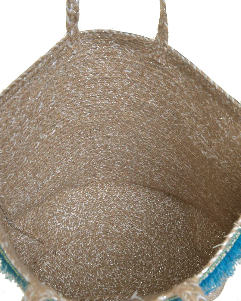 ΤΣΑΝΤΑ ΨΑΘΙΝH ''MATI'' ME ΜΠΛΕ ΧΑΝΤΡΕΣ (100% JUTE) 48X21X35/61