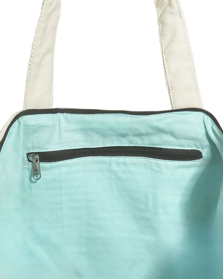 ΤΣΑΝΤΑ ΥΦΑΣΜΑΤΙΝΗ ΣΕ ΤΙΡΚΟΥΑΖ ΧΡΩΜΑ (50%COTTON 50%POLYESTER, LINING:100% POLYESTER)