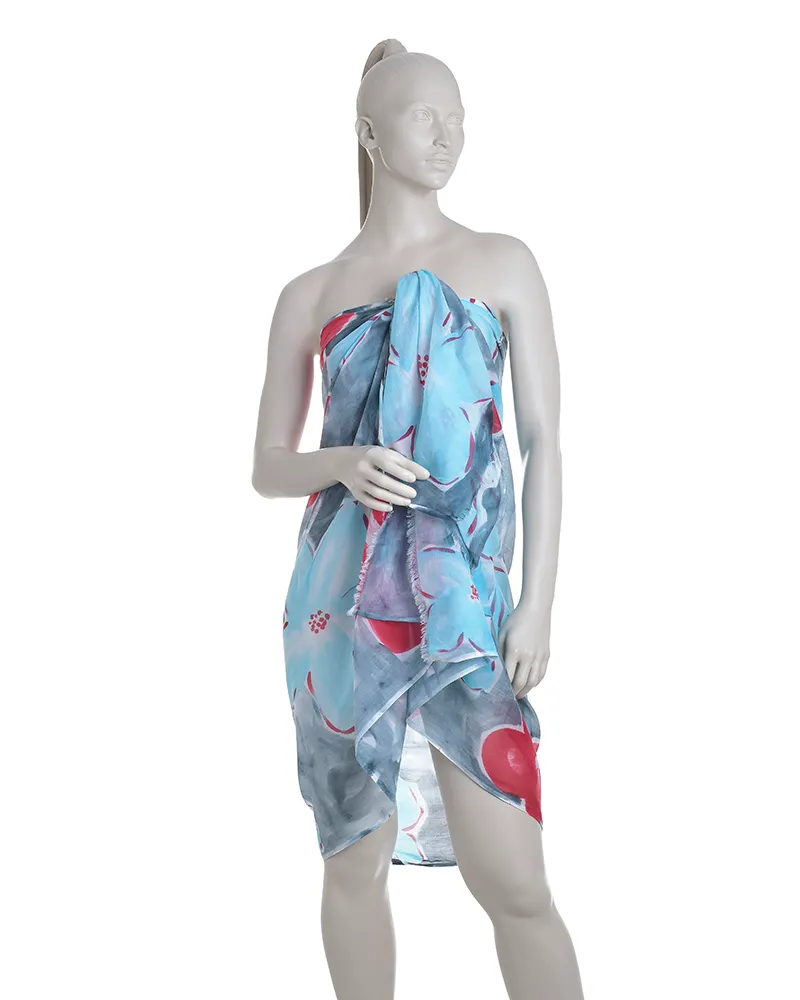 ΦΟΥΛΑΡΙ/ΠΑΡΕΟ ΣΕ ΓΑΛΑΖΙΟ/ΓΚΡΙ ΧΡΩΜΑ ΜΕ ΛΟΥΛΟΥΔΙΑ 100X180 (100% COTTON)