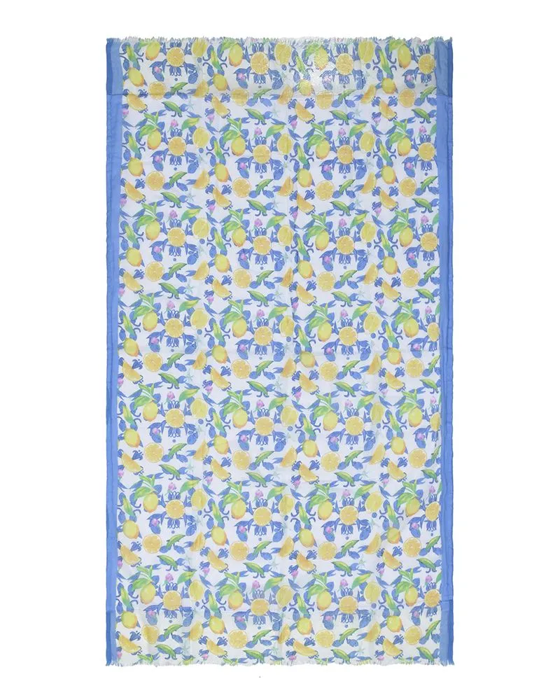 ΠΕΤΣΕΤΑ ΘΑΛΑΣΣΗΣ ΔΙΠΛΗΣ ΟΨΗΣ ΛΕΥΚΗ/ΜΠΛΕ ΜΕ ΛΕΜΟΝΙΑ 100X180 (100% COTTON)