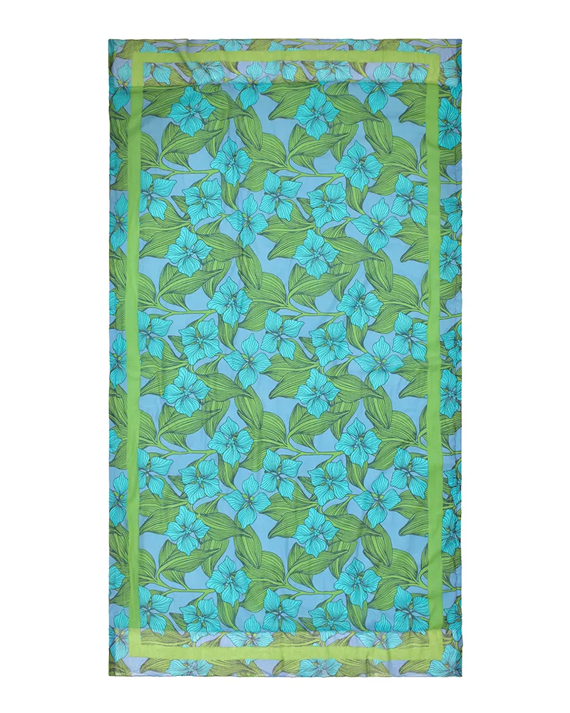 ΠΕΤΣΕΤΑ ΘΑΛΑΣΣΗΣ ΔΙΠΛΗΣ ΟΨΗΣ ΜΠΛΕ/ΠΡΑΣΙΝΟ ΜΕ ΛΟΥΛΟΥΔΙΑ/ΦΥΛΛΑ 100X180 (100% COTTON)