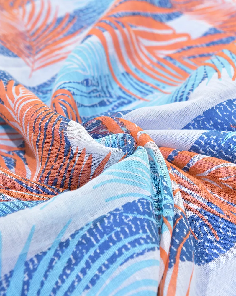 ΠΕΤΣΕΤΑ ΘΑΛΑΣΣΗΣ ΔΙΠΛΗΣ ΟΨΗΣ ΣΕ ΠΟΡΤΟΚΑΛΙ/ΓΑΛΑΖΙΟ ΧΡΩΜΑ ΜΕ ΦΥΛΛΑ 100X180 (50% COTTON 50% POLYESTER)