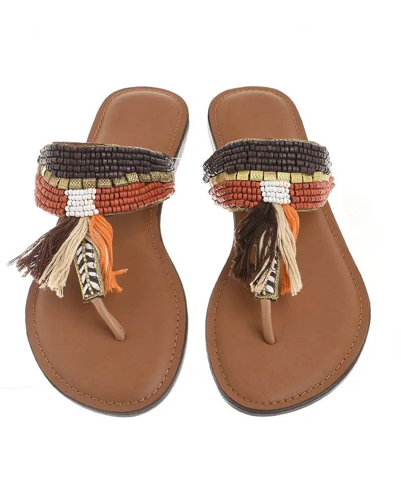 ΣΑΝΔΑΛΙ ΔΕΡΜΑΤΙΝΟ ΠΟΡΤΟΚΑΛΙ-ΚΑΦΕ 27X10X5 (EU 41)