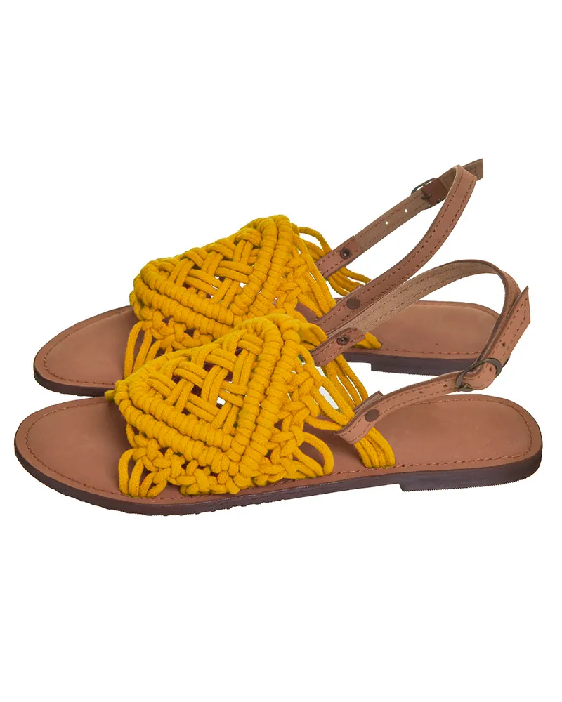 ΣΑΝΔΑΛΙ ΔΕΡΜΑΤΙΝΟ MACRAME ΠΟΡΤΟΚΑΛΙ (EU 39)