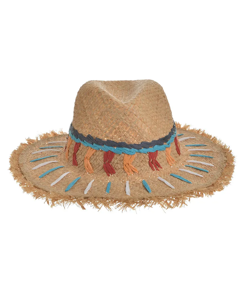 ΚΑΠΕΛΟ ΜΠΕΖ ΜΕ ΠΟΛΥΧΡΩΜΕΣ ΛΕΠΤΟΜΕΡΕΙΕΣ (100% RAFFIA) 38X34X12