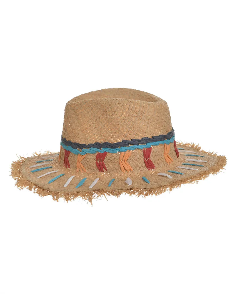 ΚΑΠΕΛΟ ΜΠΕΖ ΜΕ ΠΟΛΥΧΡΩΜΕΣ ΛΕΠΤΟΜΕΡΕΙΕΣ (100% RAFFIA) 38X34X12