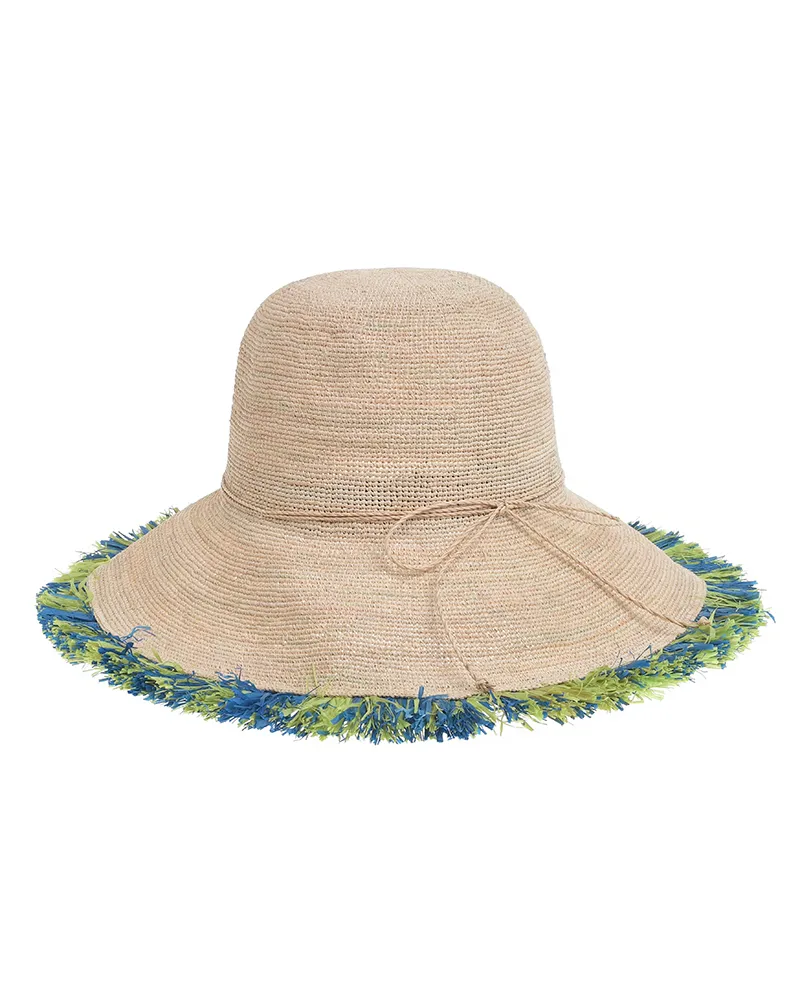 ΚΑΠΕΛΟ ΨΑΘΙΝΟ ΣΕ ΜΠΕΖ ΧΡΩΜΑ ΜΕ ΠΡΑΣΙΝΕΣ ΛΕΠΤΟΜΕΡΕΙΕΣ ONE SIZE 8CM (100% RAFFIA)