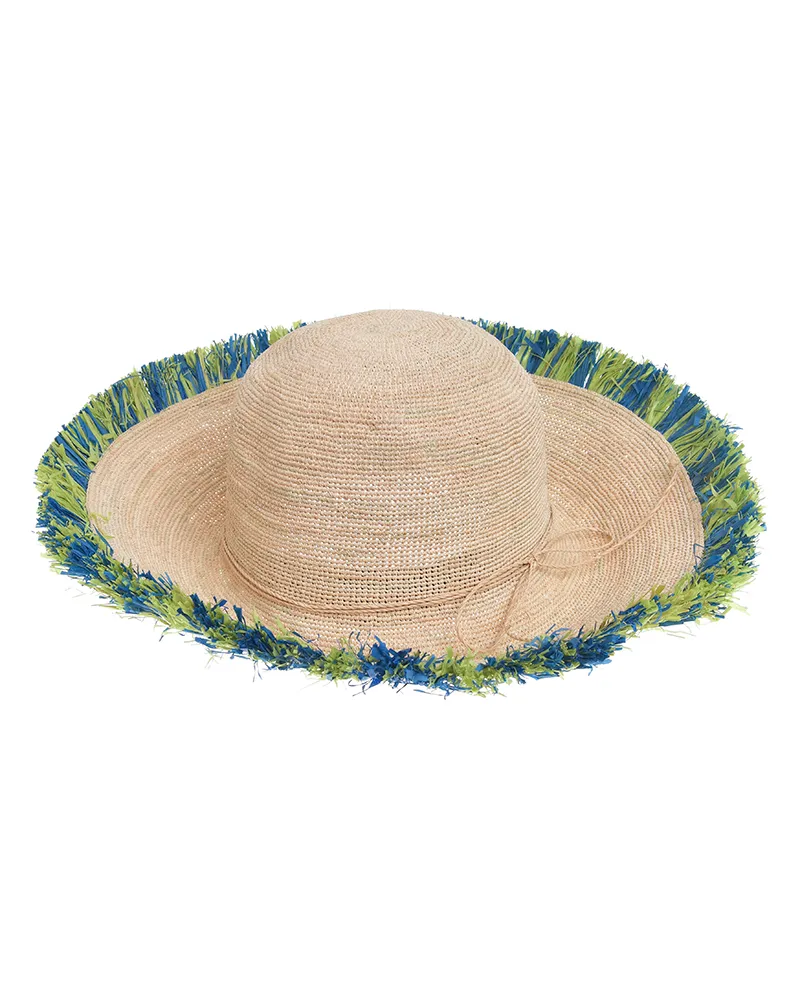 ΚΑΠΕΛΟ ΨΑΘΙΝΟ ΣΕ ΜΠΕΖ ΧΡΩΜΑ ΜΕ ΠΡΑΣΙΝΕΣ ΛΕΠΤΟΜΕΡΕΙΕΣ ONE SIZE 8CM (100% RAFFIA)