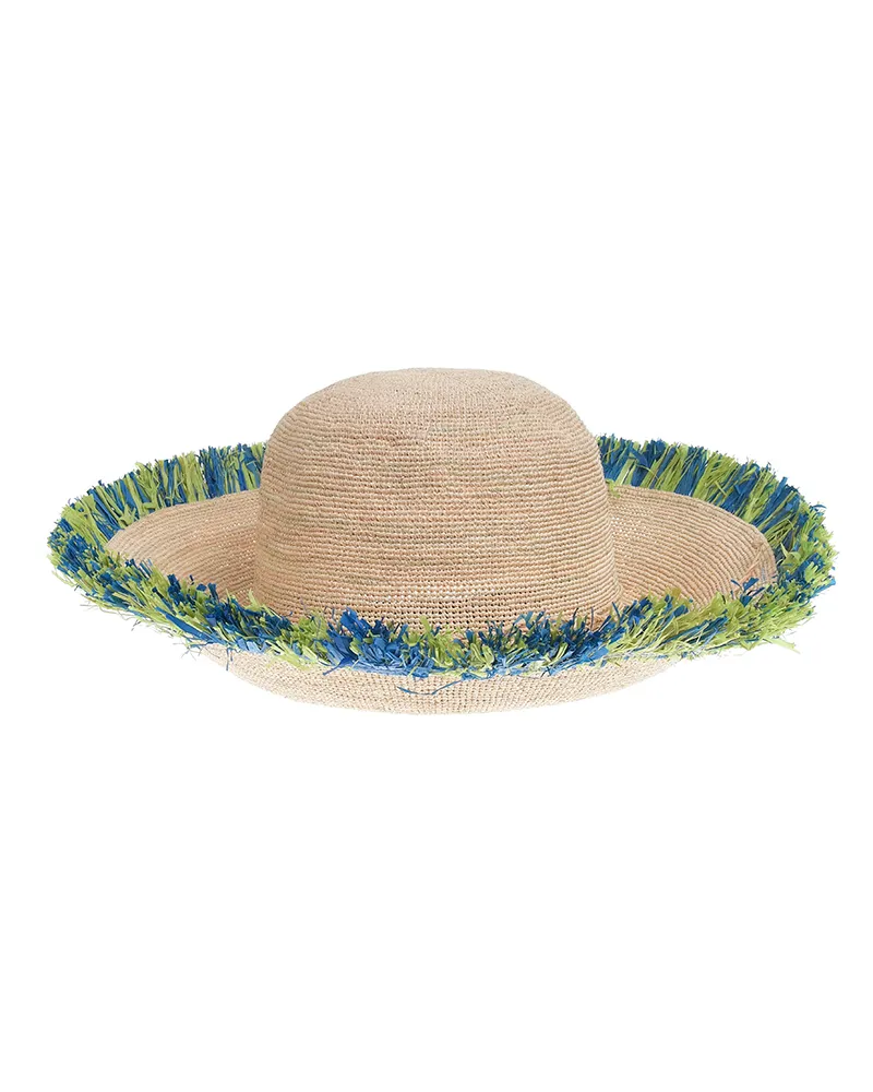 ΚΑΠΕΛΟ ΨΑΘΙΝΟ ΣΕ ΜΠΕΖ ΧΡΩΜΑ ΜΕ ΠΡΑΣΙΝΕΣ ΛΕΠΤΟΜΕΡΕΙΕΣ ONE SIZE 8CM (100% RAFFIA)