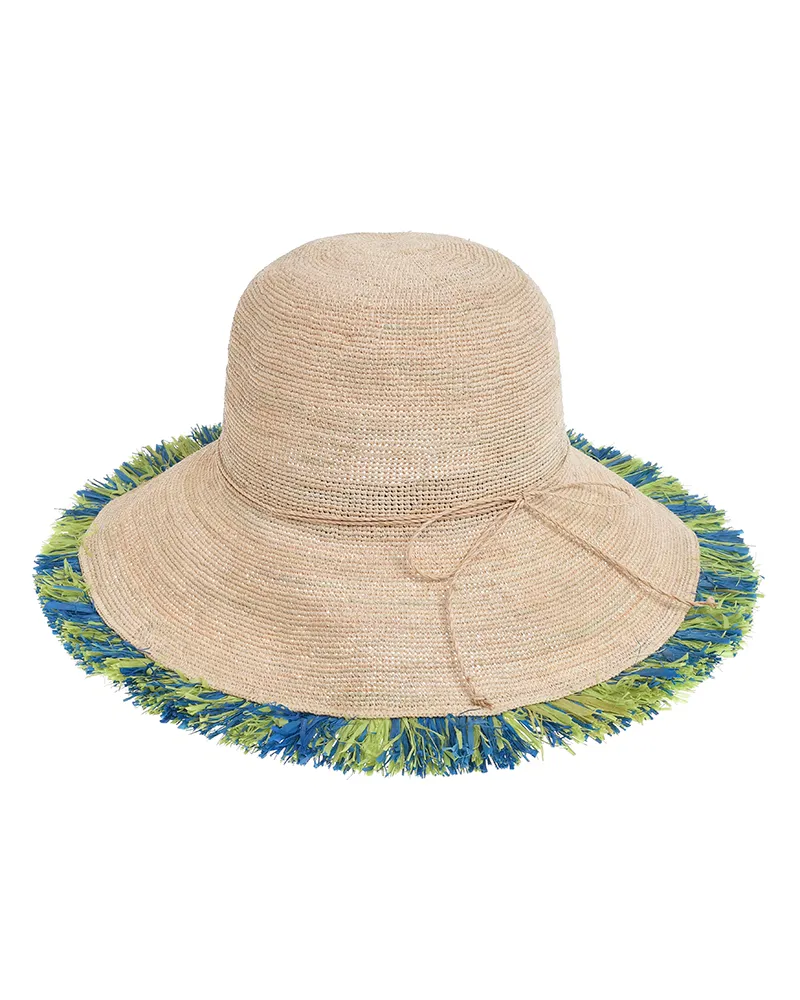 ΚΑΠΕΛΟ ΨΑΘΙΝΟ ΣΕ ΜΠΕΖ ΧΡΩΜΑ ΜΕ ΠΡΑΣΙΝΕΣ ΛΕΠΤΟΜΕΡΕΙΕΣ ONE SIZE 8CM (100% RAFFIA)