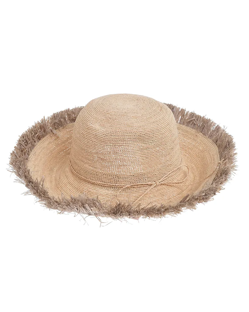 ΚΑΠΕΛΟ ΨΑΘΙΝΟ ΣΕ ΜΠΕΖ ΧΡΩΜΑ ΜΕ ΜΠΕΖ ΛΕΠΤΟΜΕΡΕΙΕΣ ONE SIZE 8CM (100% RAFFIA)