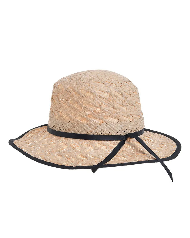 ΚΑΠΕΛΟ ΨΑΘΙΝΟ ΣΕ ΜΠΕΖ ΧΡΩΜΑ ΜΕ ΜΑΥΡΕΣ ΛΕΠΤΟΜΕΡΕΙΕΣ ONE SIZE 8CM (100% RAFFIA)