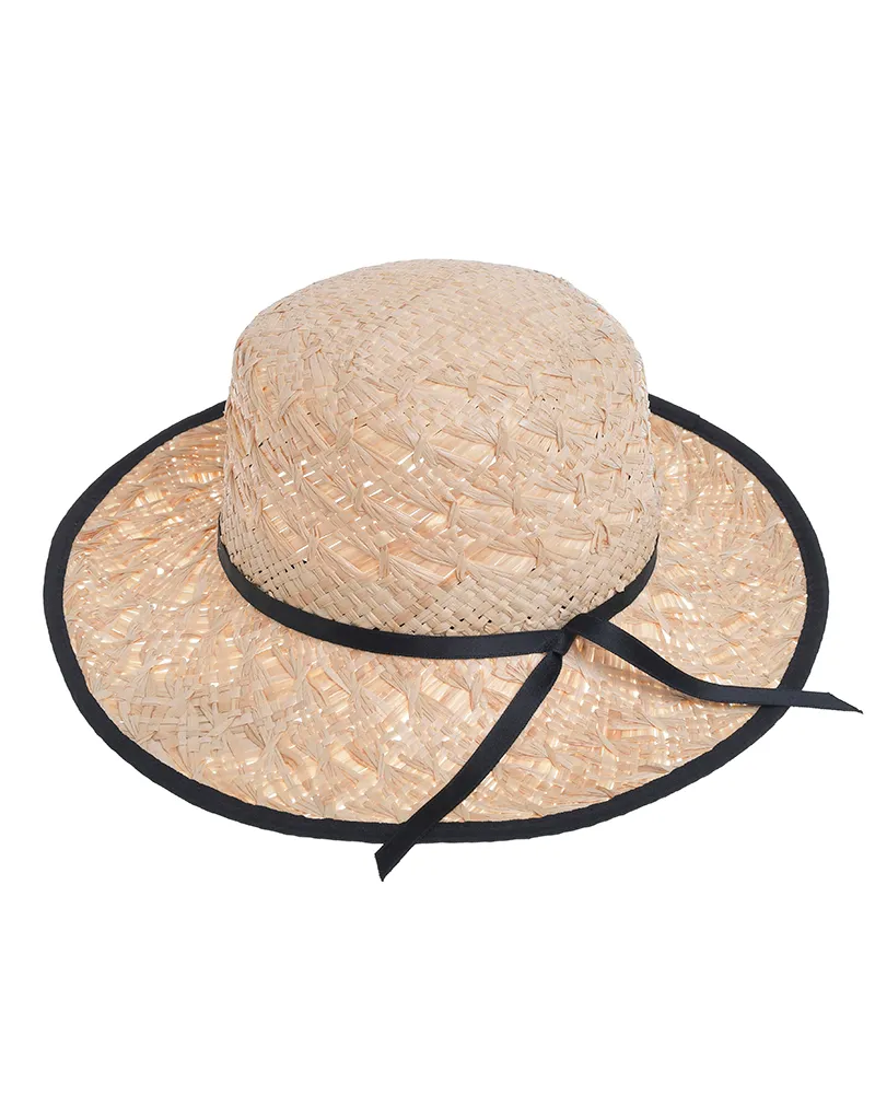 ΚΑΠΕΛΟ ΨΑΘΙΝΟ ΣΕ ΜΠΕΖ ΧΡΩΜΑ ΜΕ ΜΑΥΡΕΣ ΛΕΠΤΟΜΕΡΕΙΕΣ ONE SIZE 8CM (100% RAFFIA)