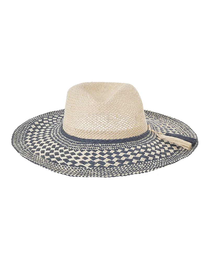 ΚΑΠΕΛΟ ΨΑΘΙΝΟ ΣΕ ΜΠΕΖ ΧΡΩΜΑ ΜΕ ΜΠΛΕ ΛΕΠΤΟΜΕΡΕΙΕΣ ONE SIZE 57CM (100% PAPER)