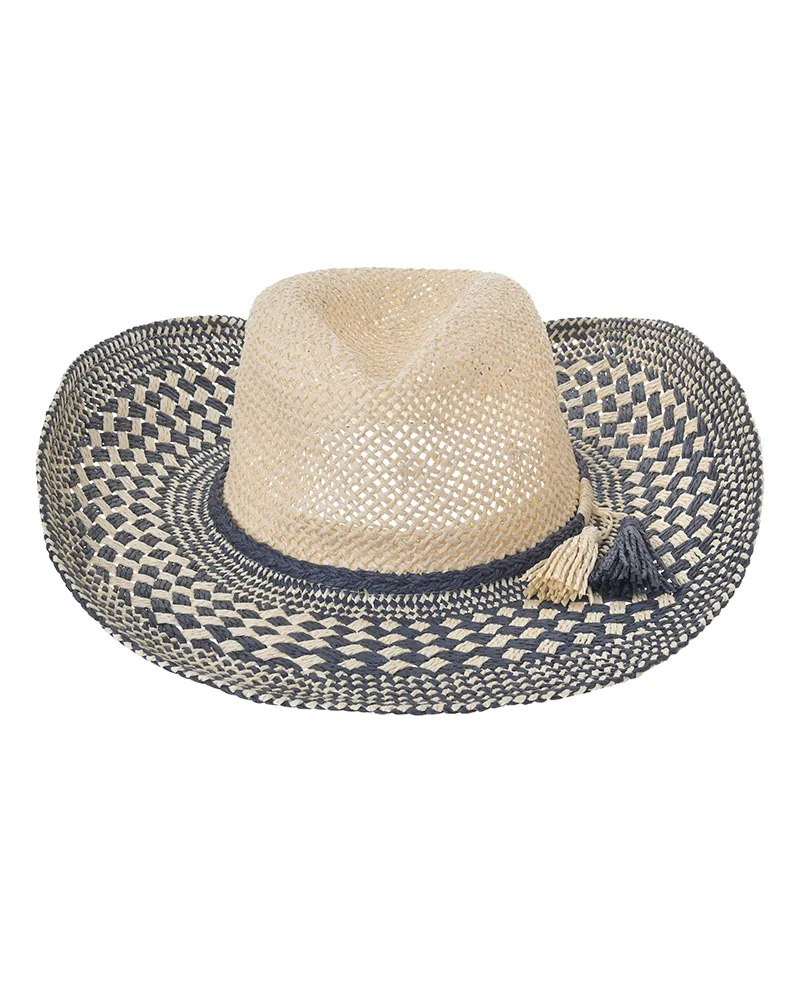 ΚΑΠΕΛΟ ΨΑΘΙΝΟ ΣΕ ΜΠΕΖ ΧΡΩΜΑ ΜΕ ΜΠΛΕ ΛΕΠΤΟΜΕΡΕΙΕΣ ONE SIZE 57CM (100% PAPER)