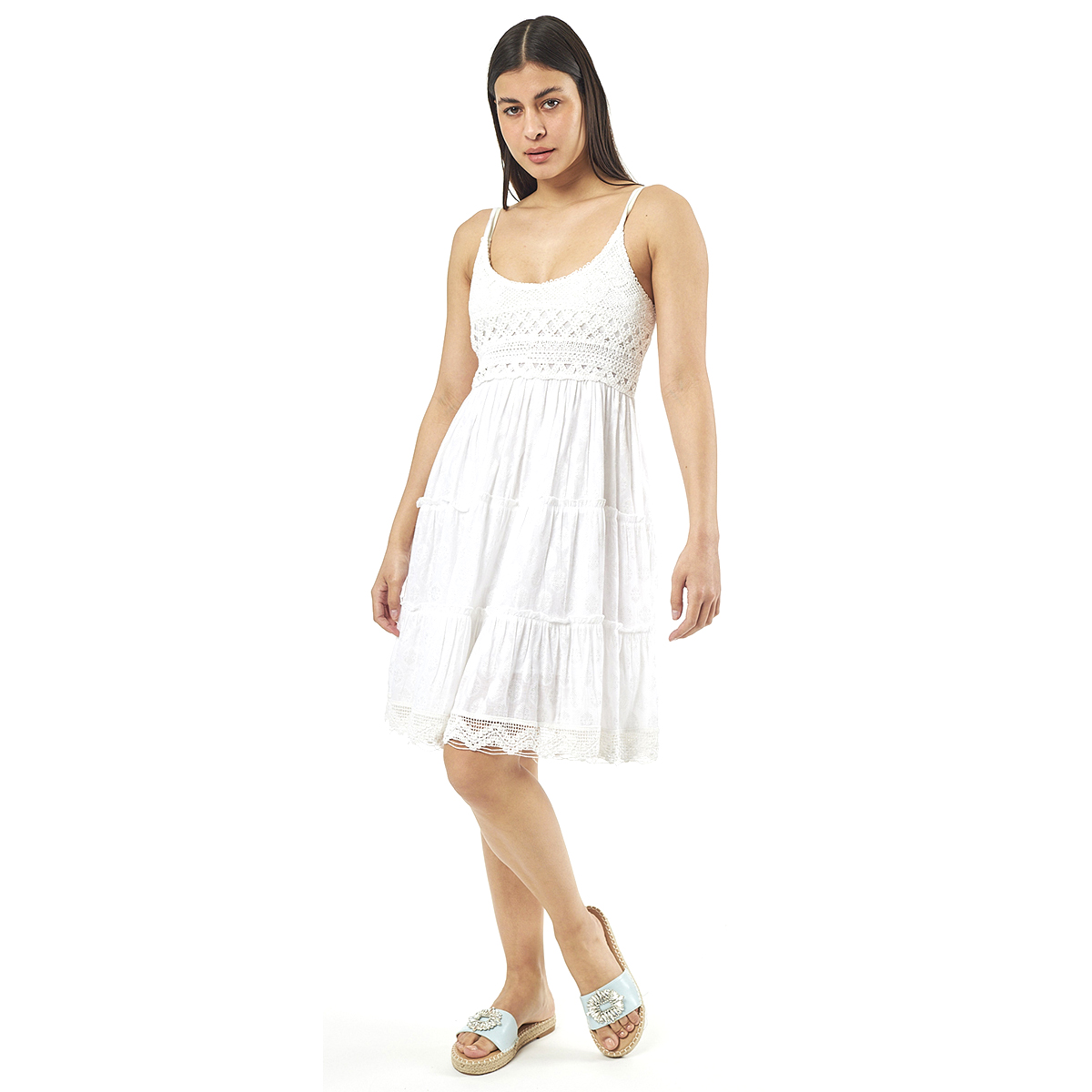 Verde Γυναικείο Φόρεμα 52-0049 95% Cotton 5% Νάιλον Ινδίας Άσπρο