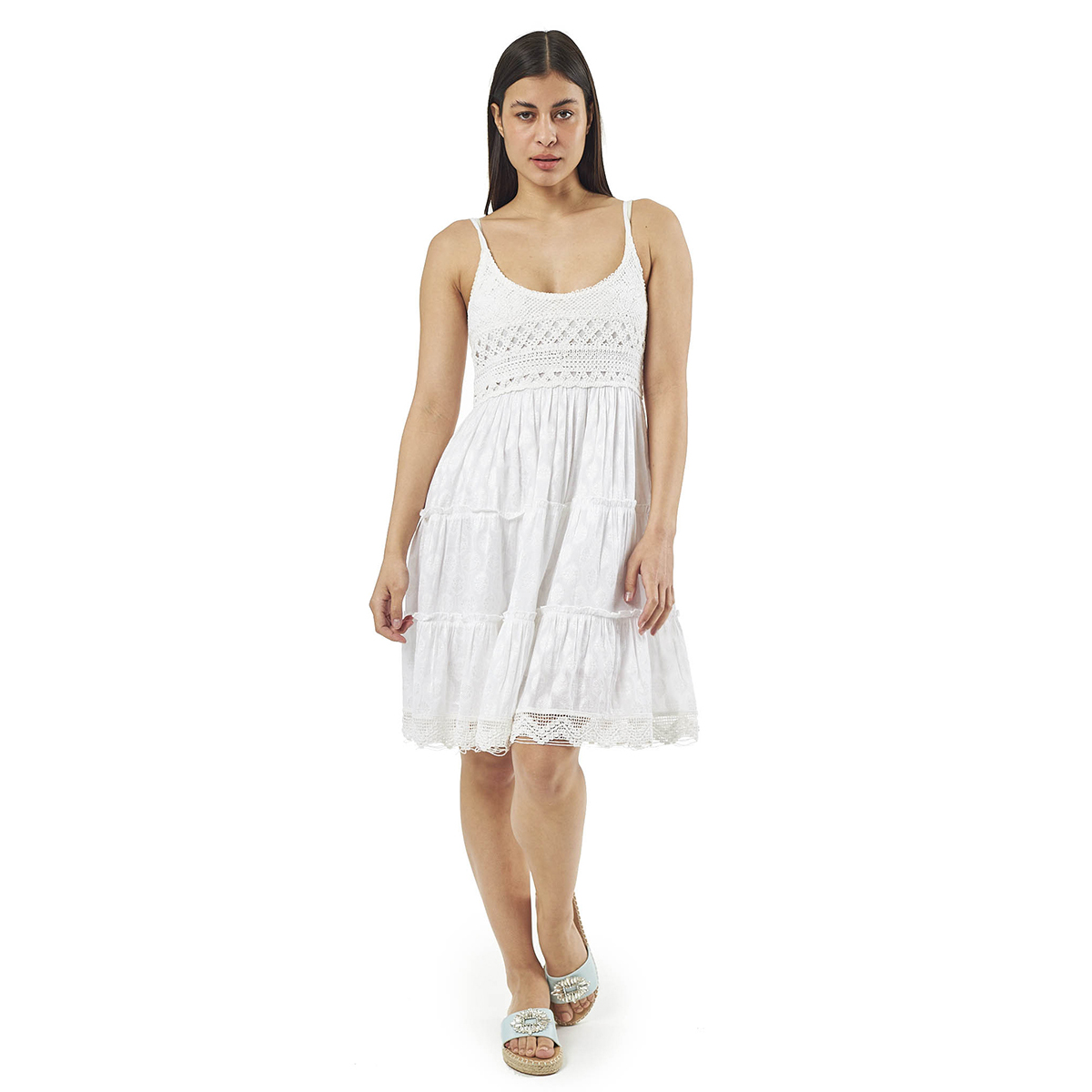 Verde Γυναικείο Φόρεμα 52-0049 95% Cotton 5% Νάιλον Ινδίας Άσπρο