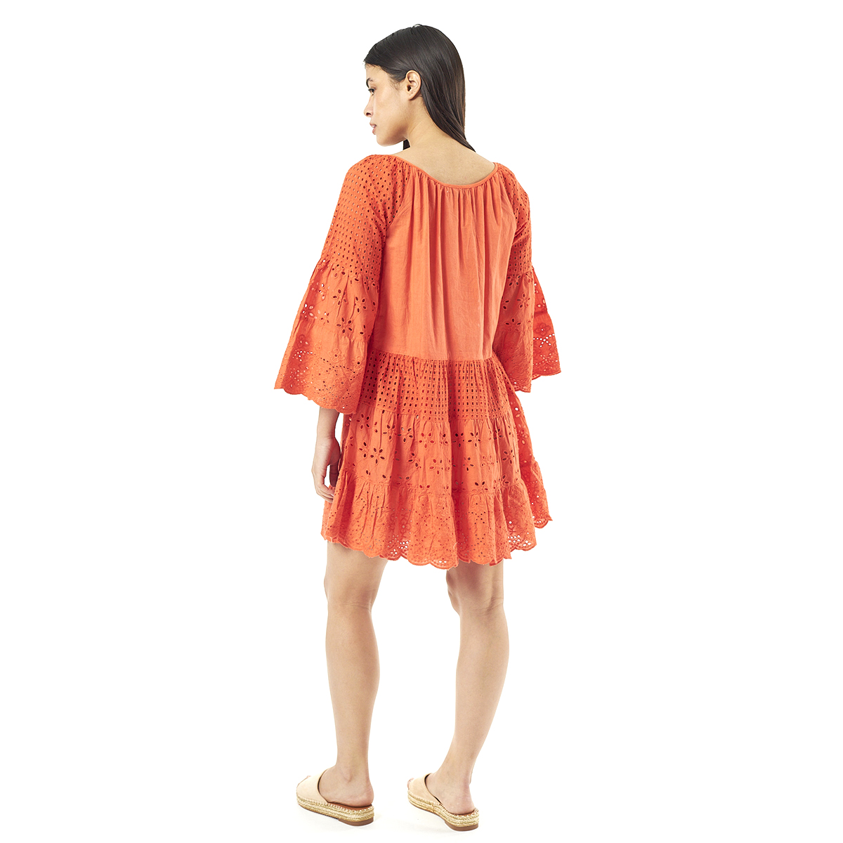 Verde Γυναικείο Φόρεμα 52-0052 Cotton Ινδίας Πορτοκαλί