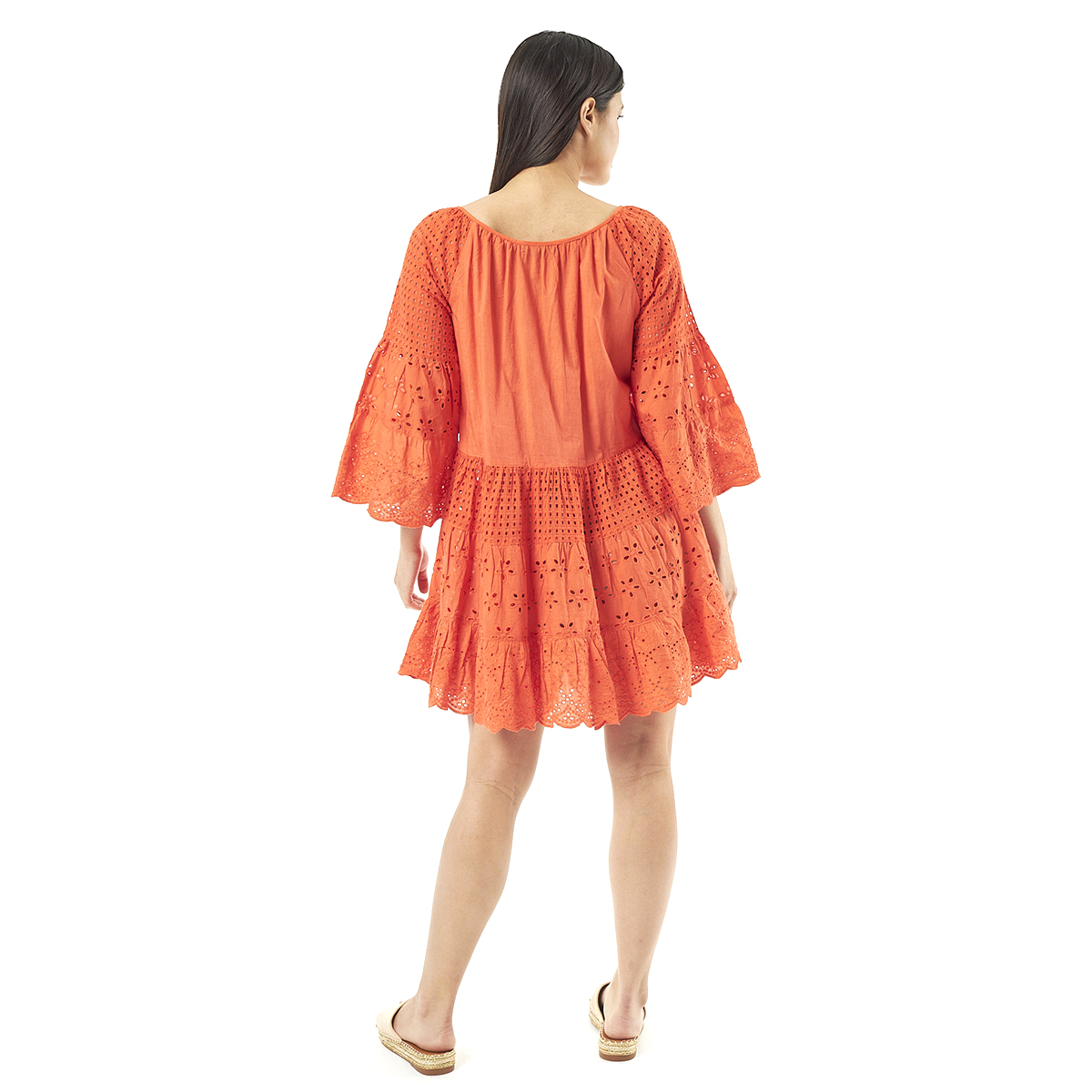 Verde Γυναικείο Φόρεμα 52-0052 Cotton Ινδίας Πορτοκαλί