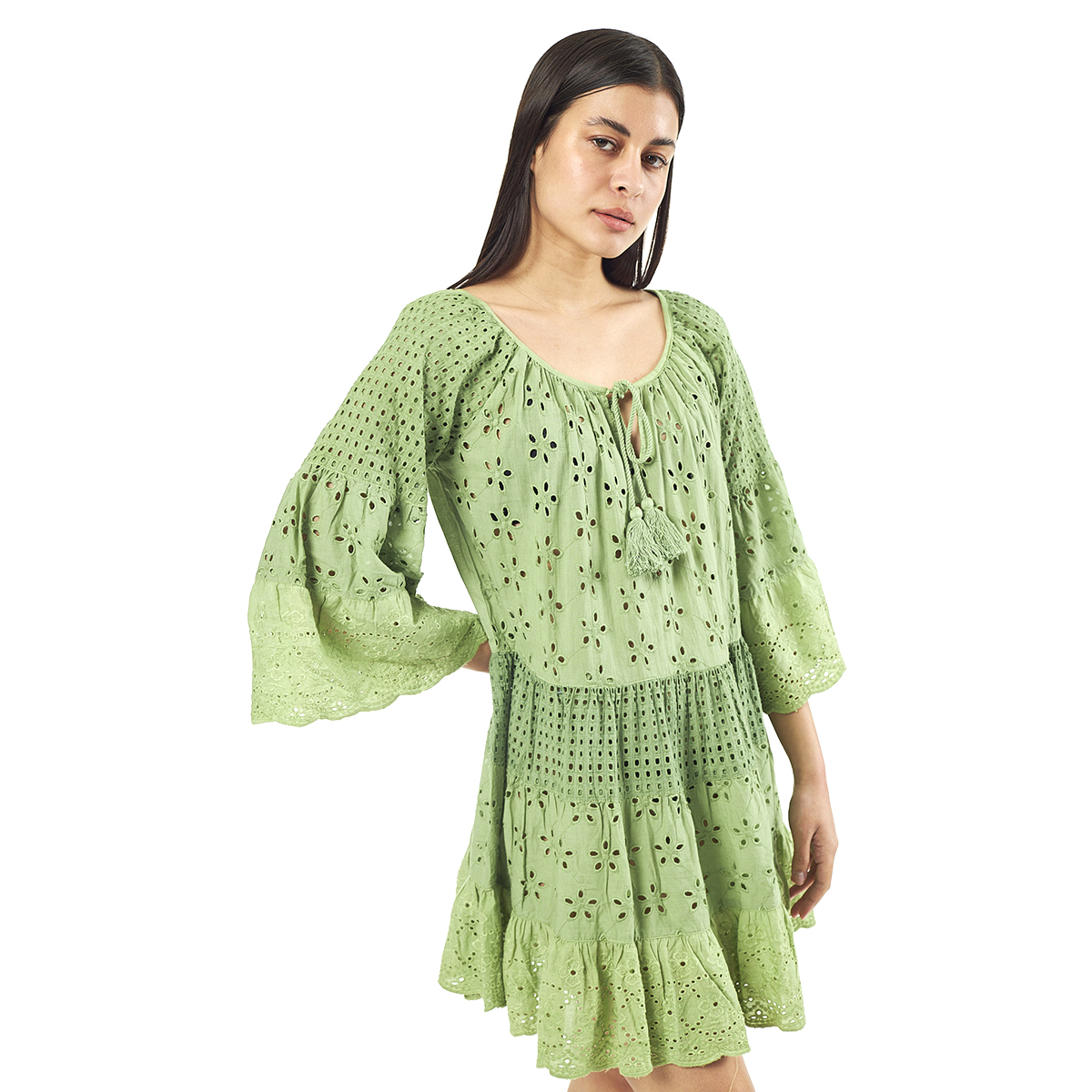 Verde Γυναικείο Φόρεμα 52-0052 Cotton Ινδίας Πράσινο