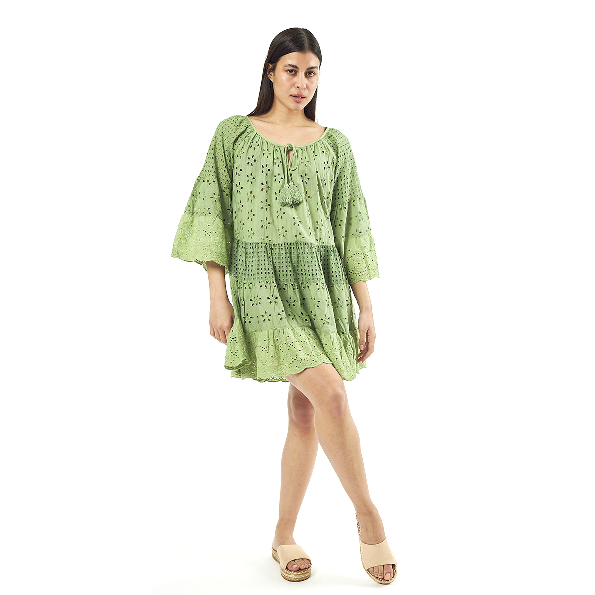 Verde Γυναικείο Φόρεμα 52-0052 Cotton Ινδίας Πράσινο