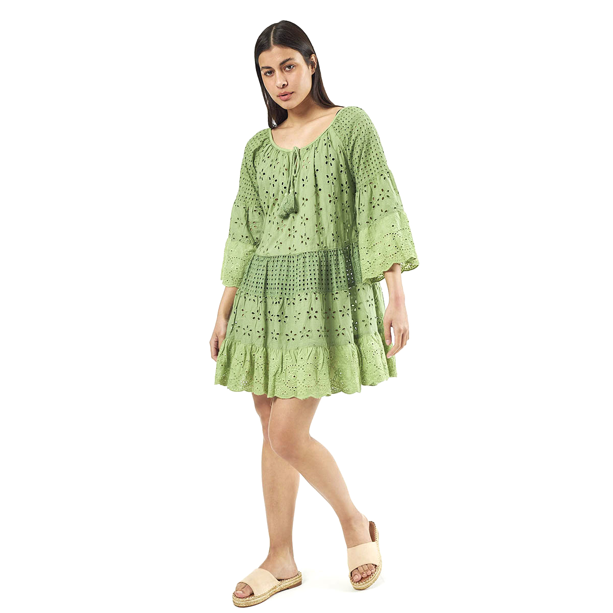 Verde Γυναικείο Φόρεμα 52-0052 Cotton Ινδίας Πράσινο