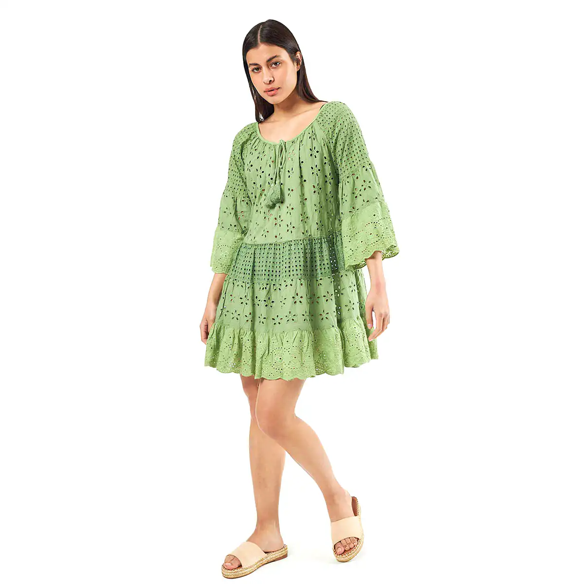 Verde Γυναικείο Φόρεμα 52-0052 Cotton Ινδίας Πράσινο