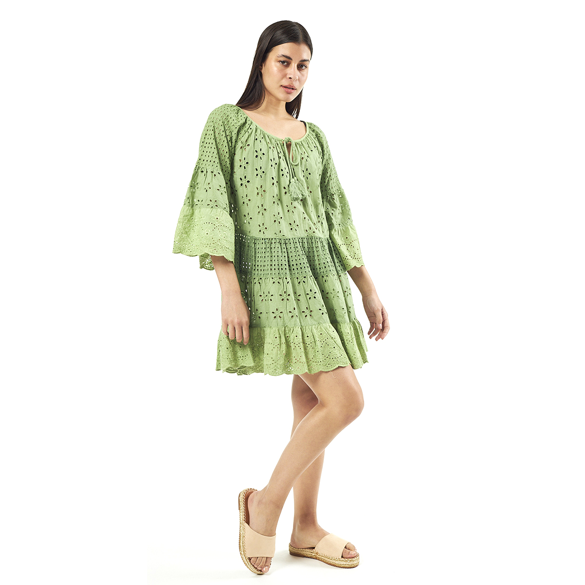 Verde Γυναικείο Φόρεμα 52-0052 Cotton Ινδίας Πράσινο