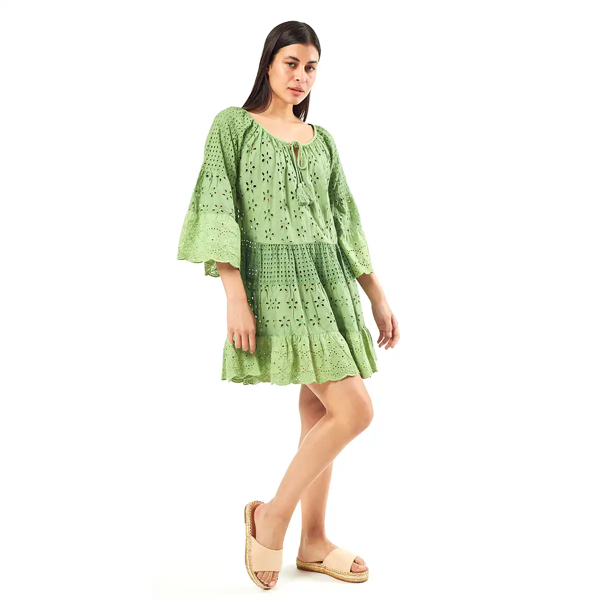 Verde Γυναικείο Φόρεμα 52-0052 Cotton Ινδίας Πράσινο