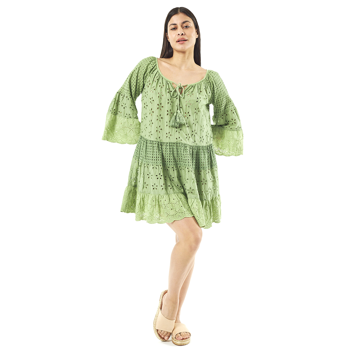 Verde Γυναικείο Φόρεμα 52-0052 Cotton Ινδίας Πράσινο