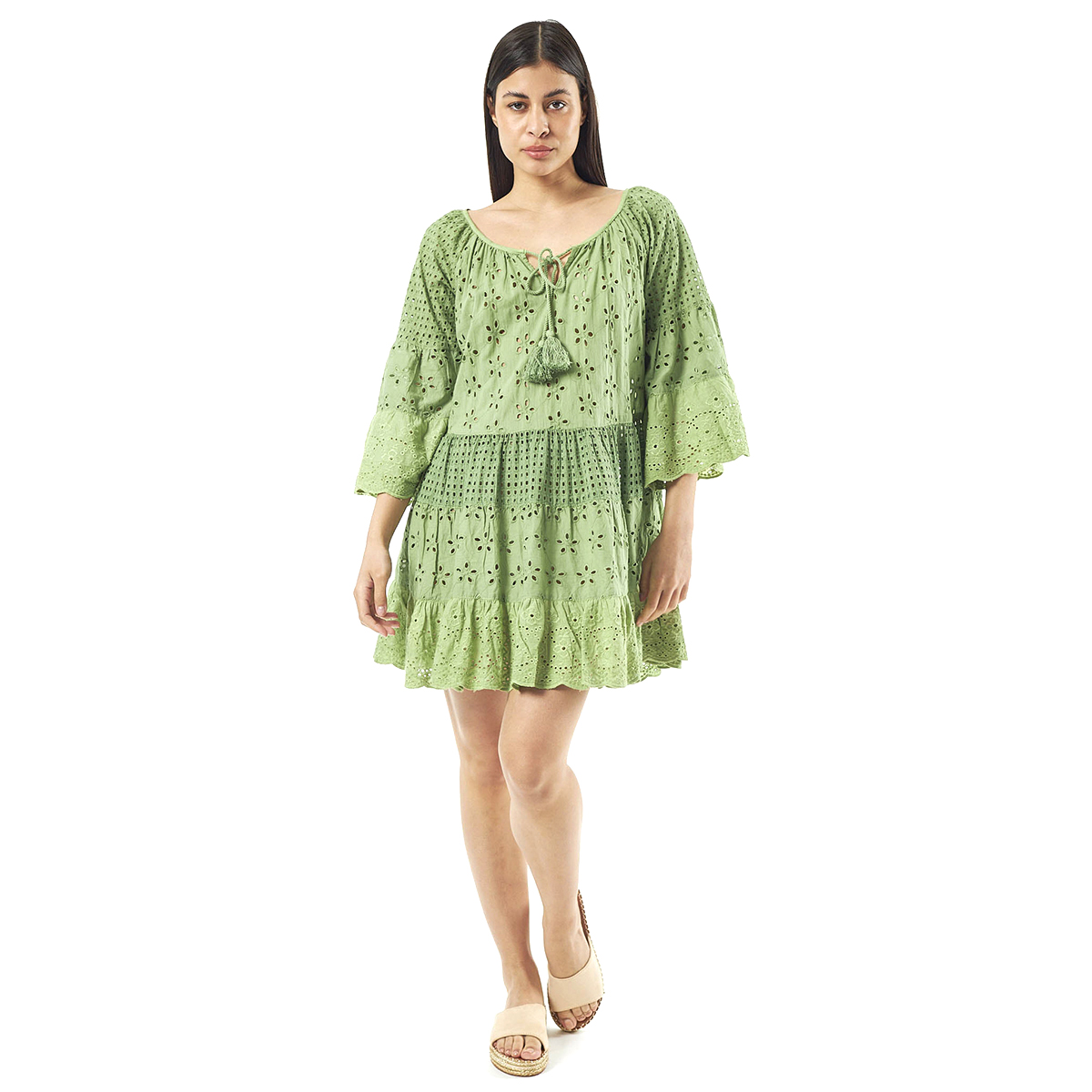 Verde Γυναικείο Φόρεμα 52-0052 Cotton Ινδίας Πράσινο